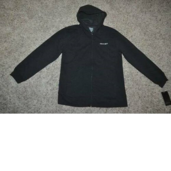 Womens Jacket Reebok Black Large Zip Up Fleece Lined Hooded Fall Spring Pockets - Picture 1 of 5